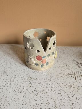 Handcrafted Floral Ceramic Holder for Candles or Trinkets